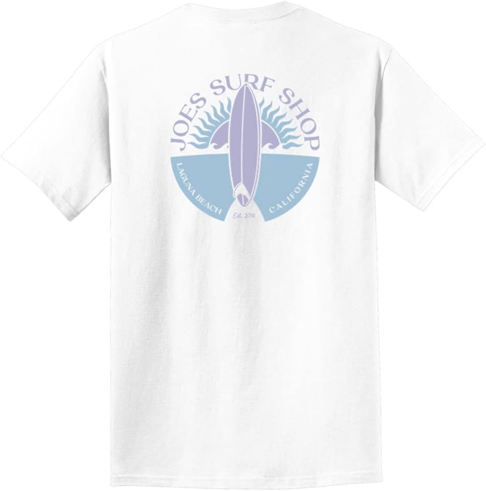 JOES SURF SHOP Men's Garment Dyed Graphic T-Shirt Collection,100% Pigment-Dyed Cotton - White \/ Blue Sunset Scene