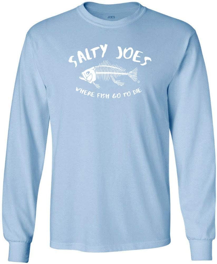 SALTY JOES "Where Fish Go to Die Heavyweight Long Sleeve Tee in Reg, Big & Tall - Light Blue \/ White Logo