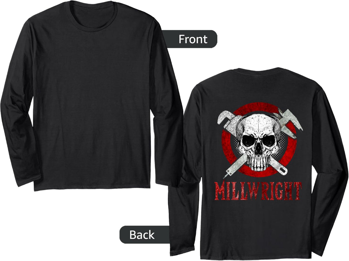 Millwright Image On Back Of Clothing Long Sleeve T-Shirt - Adult Unisex Black