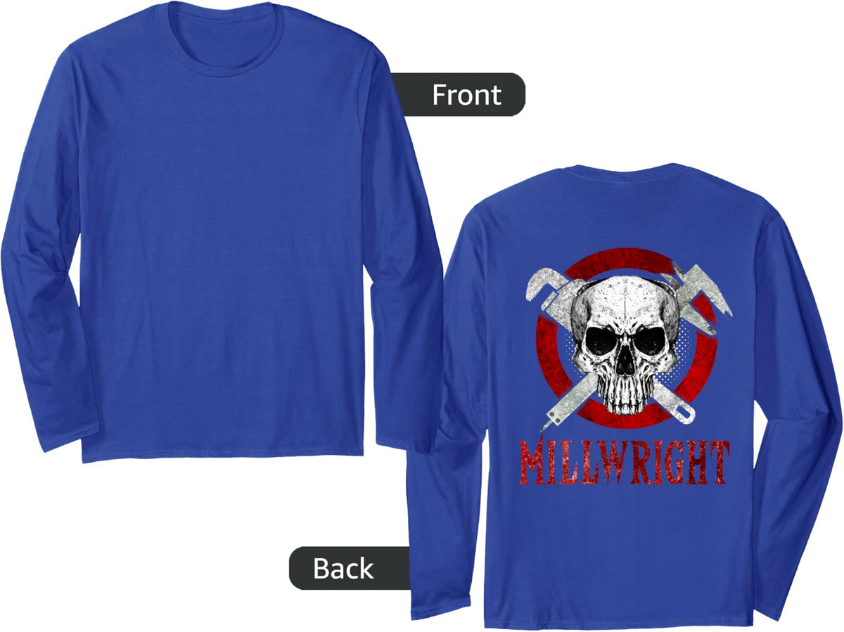 Millwright Image On Back Of Clothing Long Sleeve T-Shirt - Adult Unisex Royal Blue