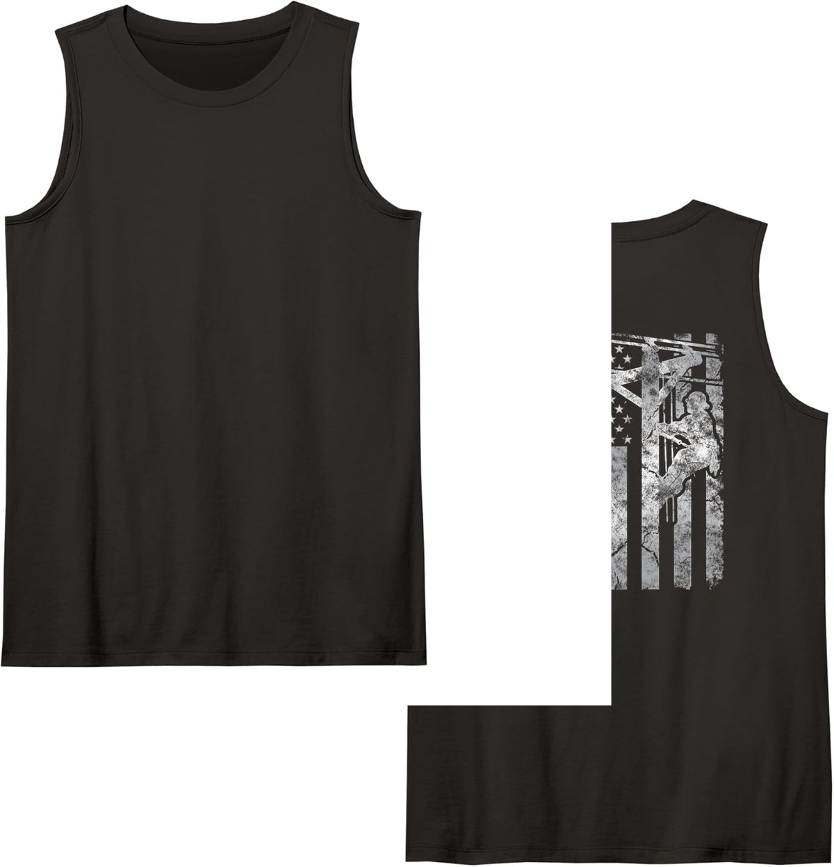 Distressed Patriotic Electric Cable Lineman American flag Tank Top - Black