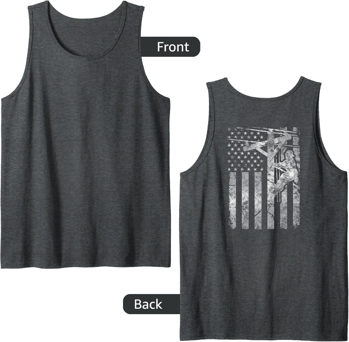Distressed Patriotic Electric Cable Lineman American flag Tank Top - Dark Heather Grey