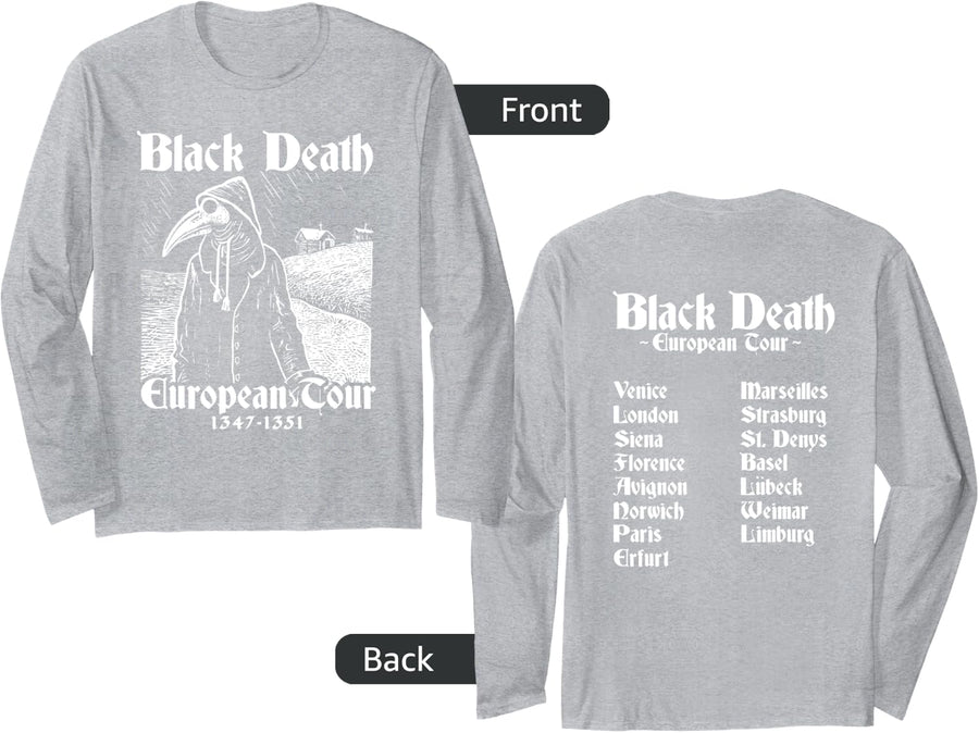 Black Death Bubonic Plague European Tour Goth Plague Doctor Long Sleeve T-Shirt - Adult Unisex Heather Grey