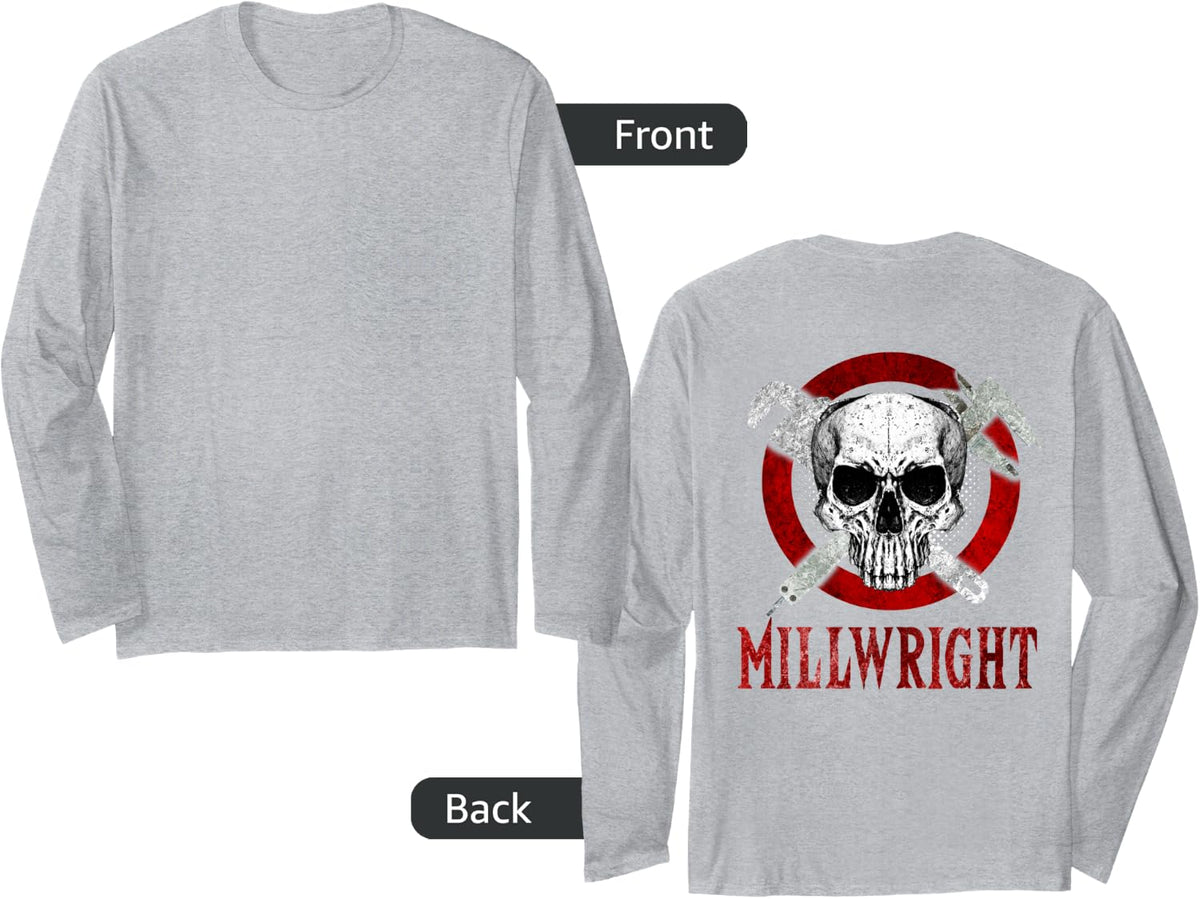 Millwright Image On Back Of Clothing Long Sleeve T-Shirt - Adult Unisex Heather Grey