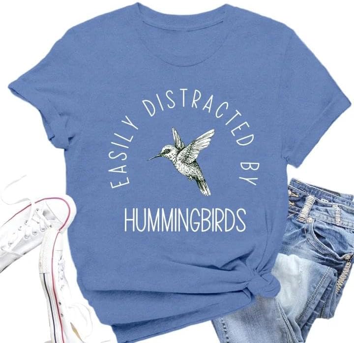 Hummingbird Shirts for Women Bird Lover Nature Birdwatching Tee Tops - Blue