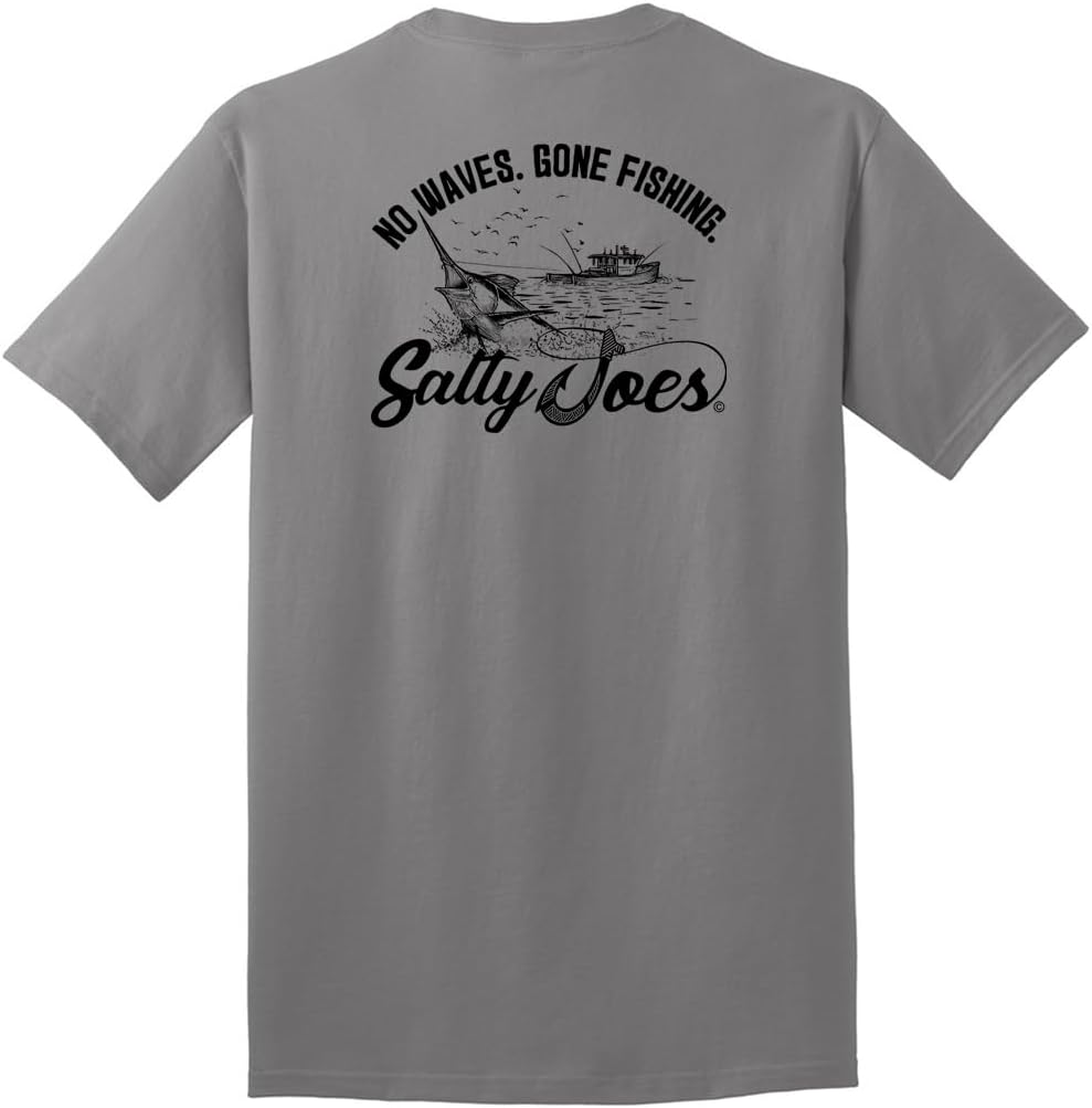 SALTY JOES Men's Hooking a Marlin Heavy Cotton Tees - Medium Grey \/ Black Hooking a Marlin Logo