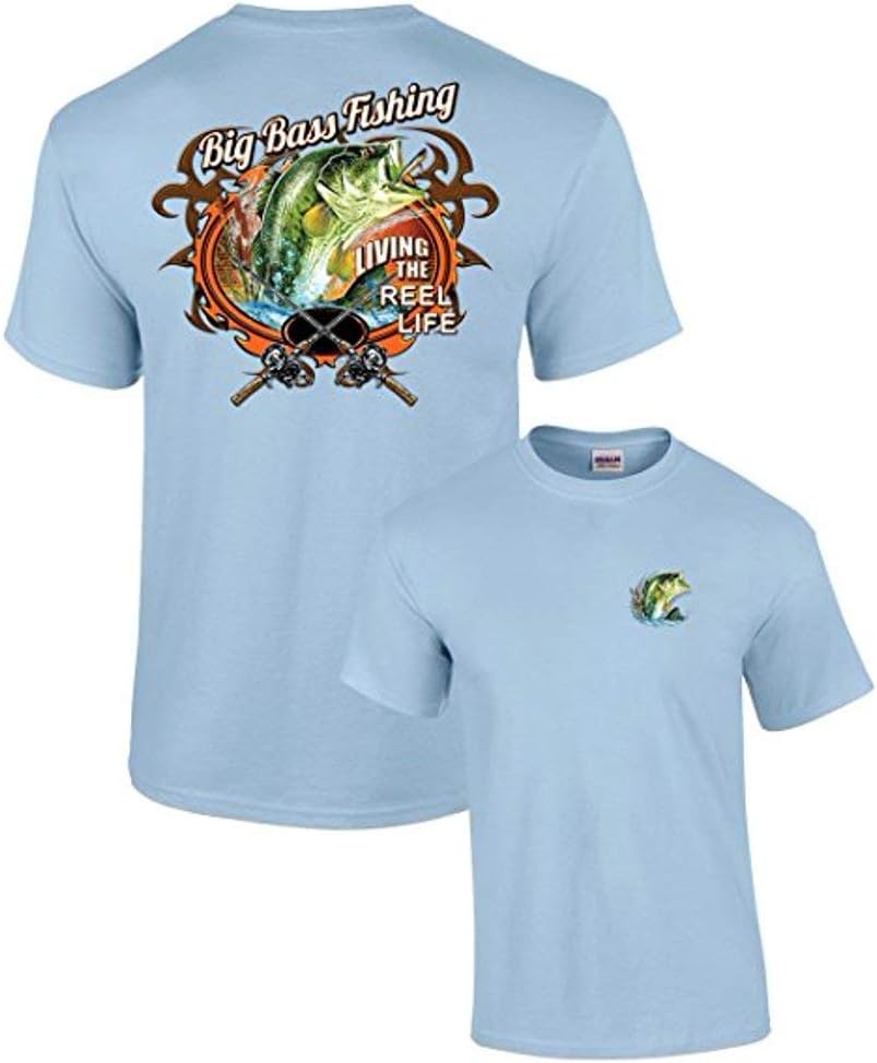 Trenz Shirt Company Big Bass Fishing T-Shirt Fisherman Outdoors Fish Boating Sporting Sport - Light Blue - XL - As Pictured