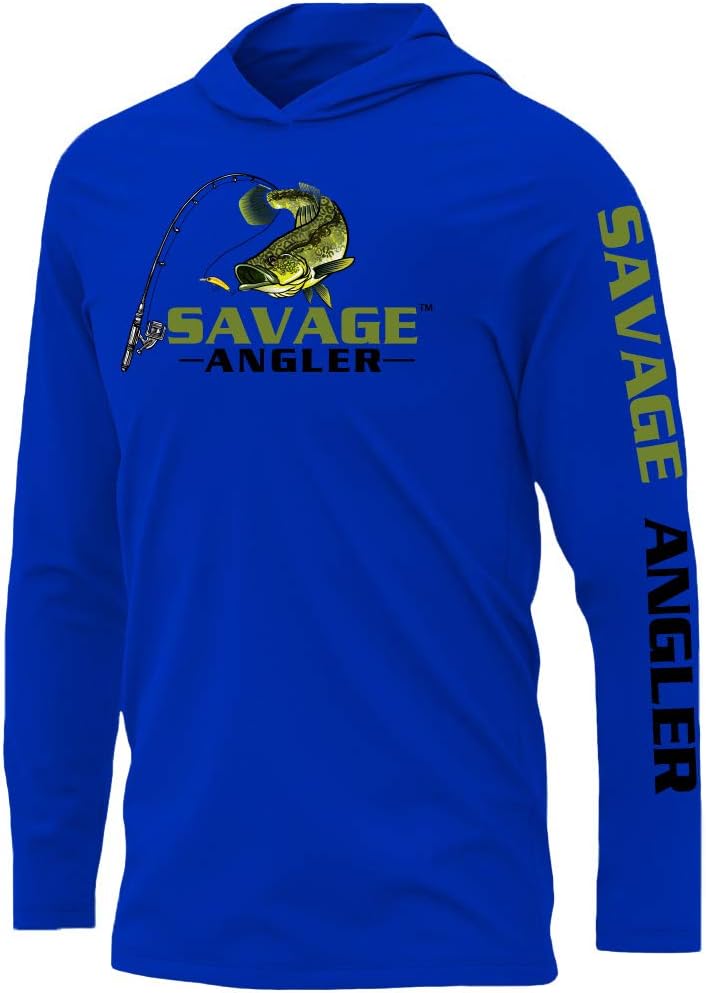Men’s Bass Angler Long Sleeve Fishing Hoodie, Performance Fishing Shirt with UPF 50 Sun Protection - Royal Blue