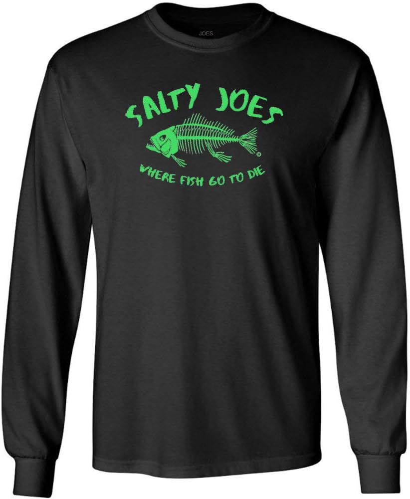 SALTY JOES "Where Fish Go to Die Heavyweight Long Sleeve Tee in Reg, Big & Tall - Black \/ Green Logo