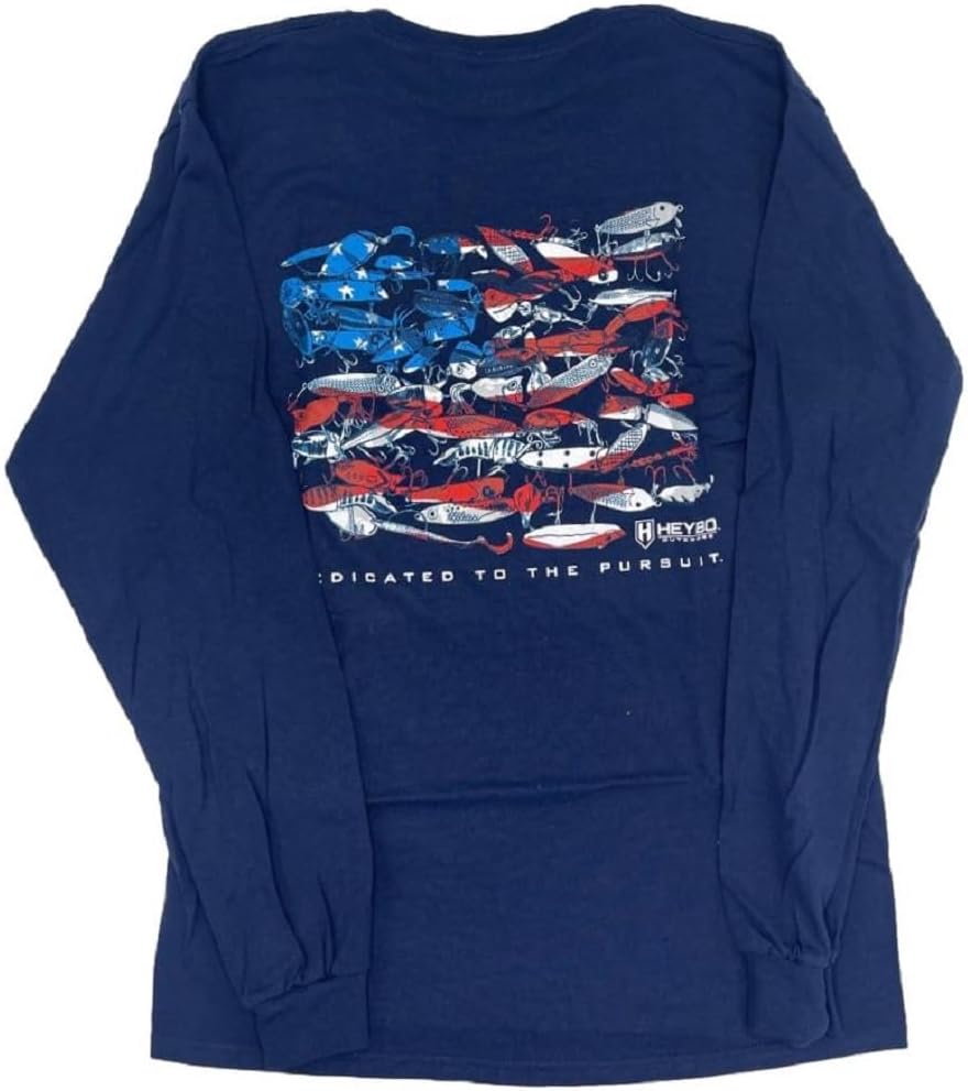 Heybo Salt Water Fishing LS T-Shirt, Salt Water Life Fishing Outdoors Outdoors LS Fishing T-Shirt - Navy