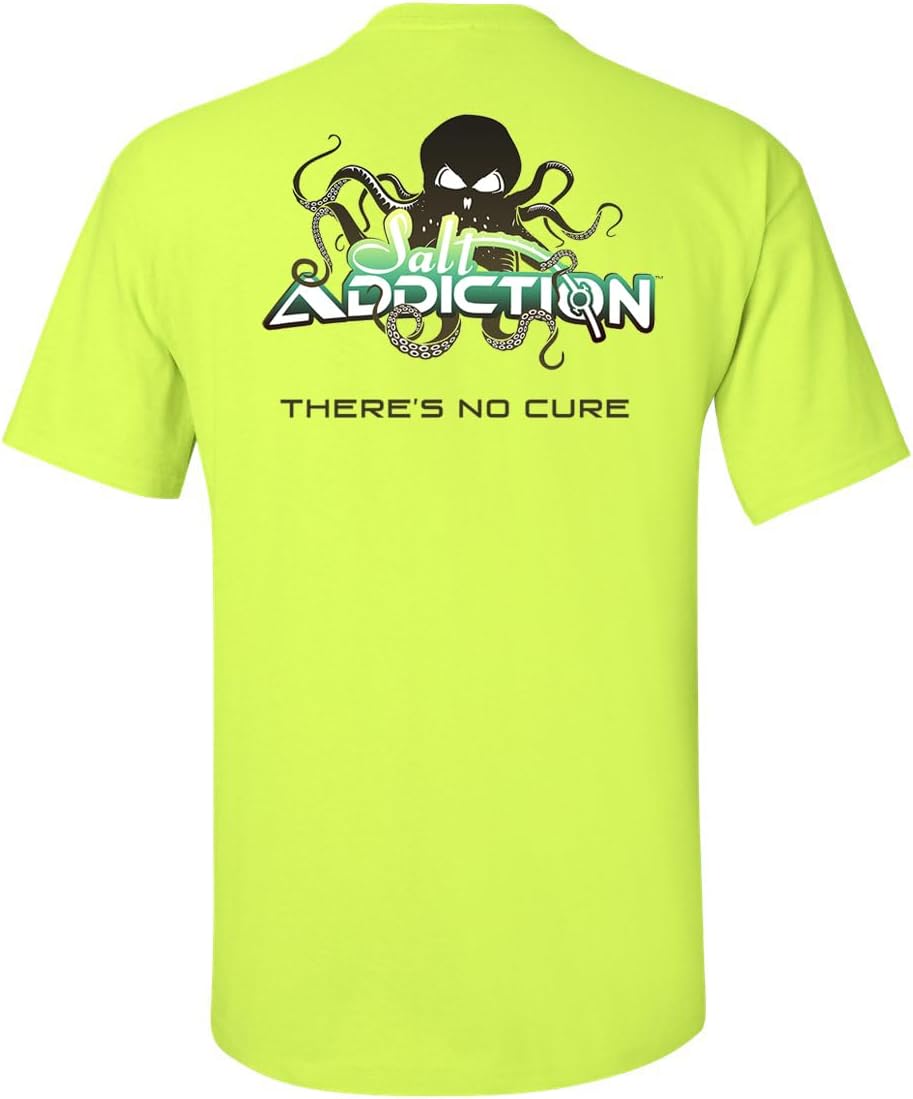 Salt Addiction Octopus Saltwater Fishing Short Sleeve T-Shirt, Cotton and 50/50 Sand/White/Yellow/Mint, Small-3XL - Yellow