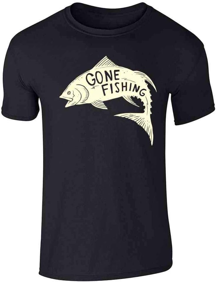 Gone Fishing Retro Fish Graphic T-Shirt for Anglers Adult T-Shirt - Sstee | Black