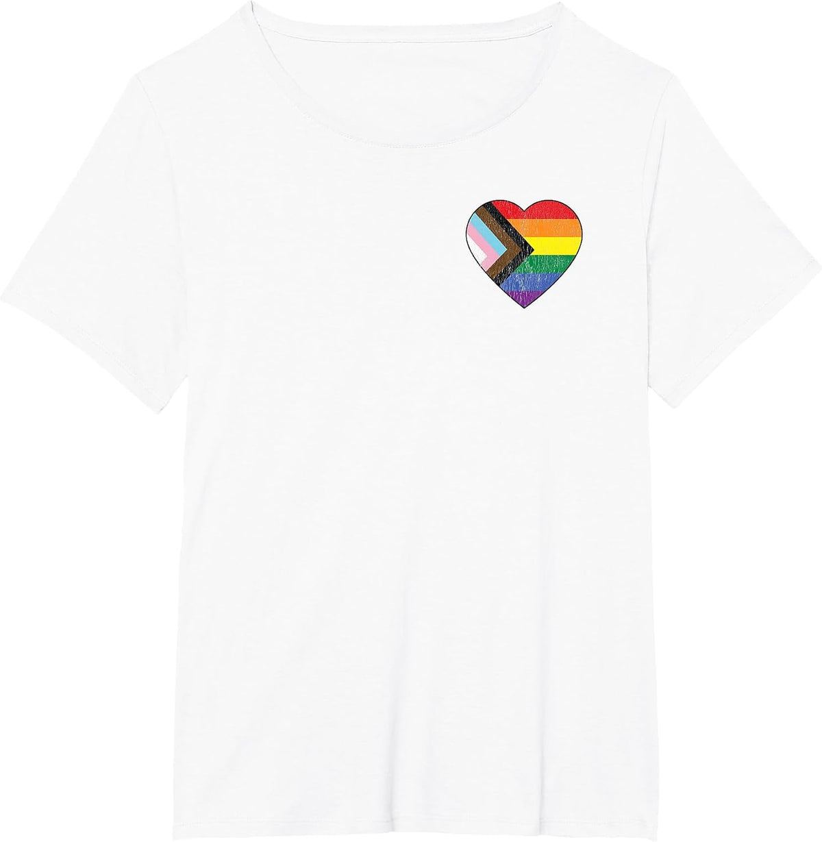 Progress Pride Flag Vintage Rainbow Heart Love LGBT Pocket T-Shirt - White