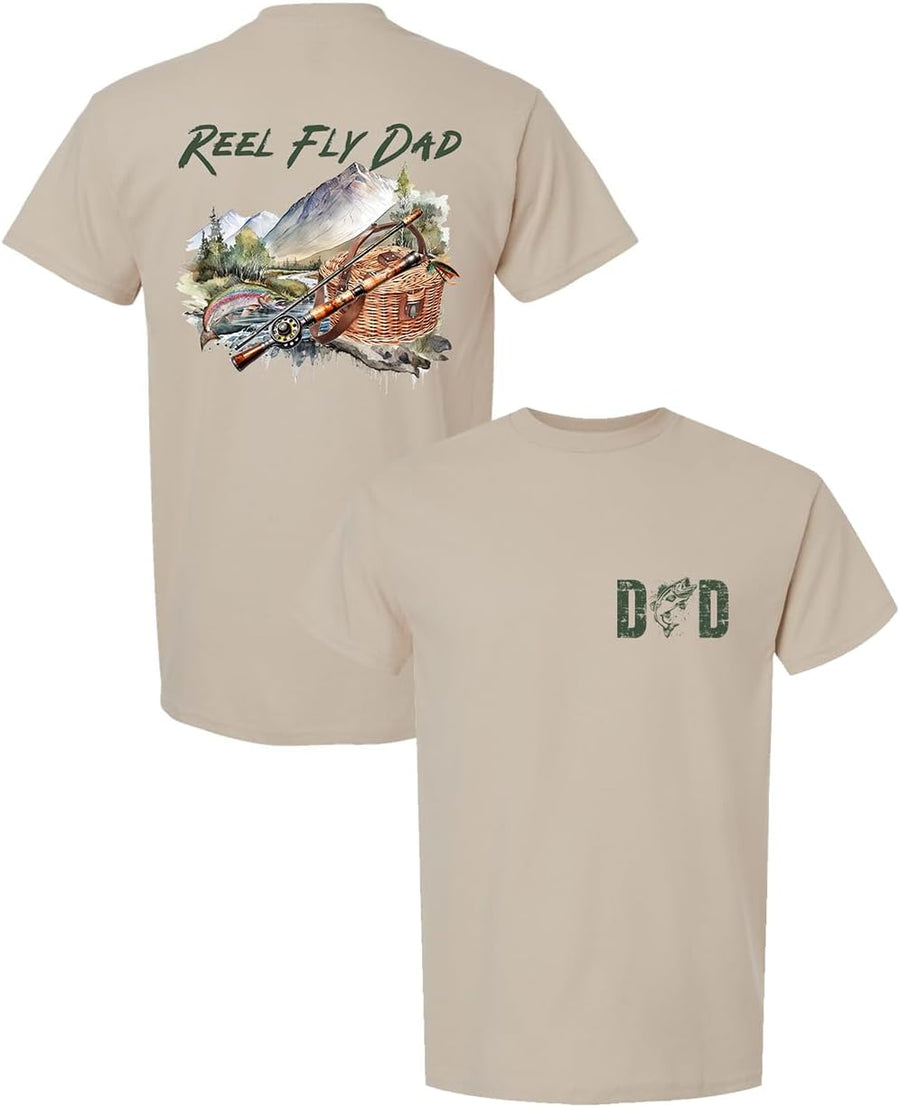 Trenz Shirt Company Men’s Distressed Reel Fly Dad Fishing Shirt – Outdoor Tee for Fishing Enthusiasts - Sand