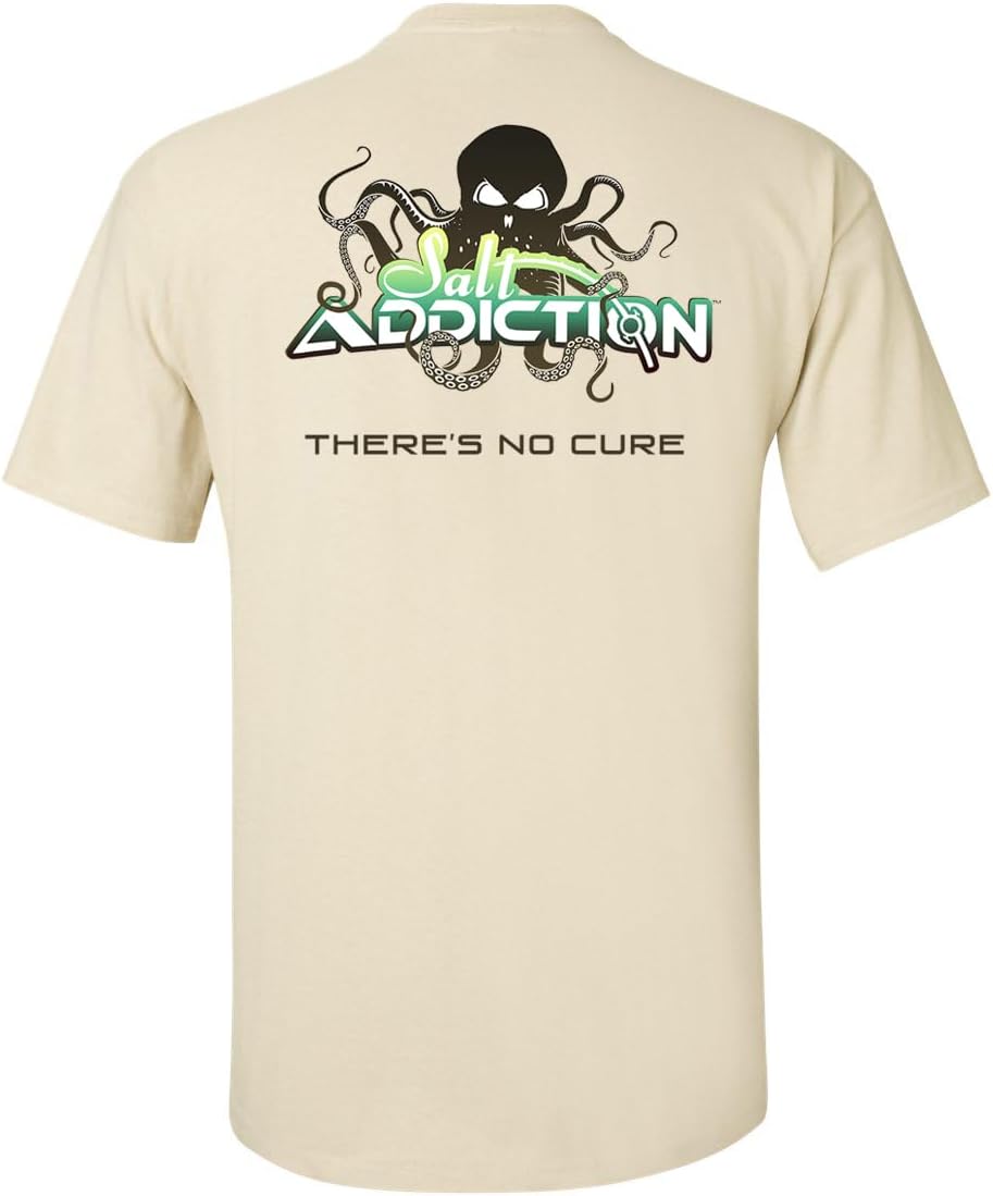 Salt Addiction Octopus Saltwater Fishing Short Sleeve T-Shirt, Cotton and 50/50 Sand/White/Yellow/Mint, Small-3XL - Sand