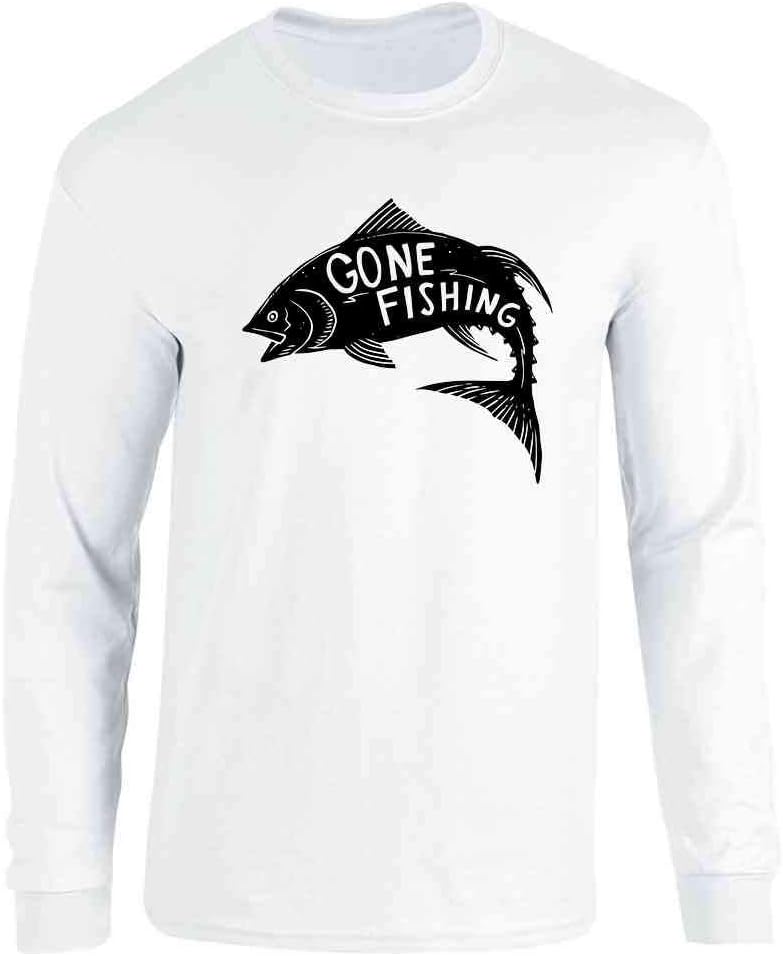 Gone Fishing Retro Fish Graphic T-Shirt for Anglers Adult T-Shirt - Long Sleeve Tee | White