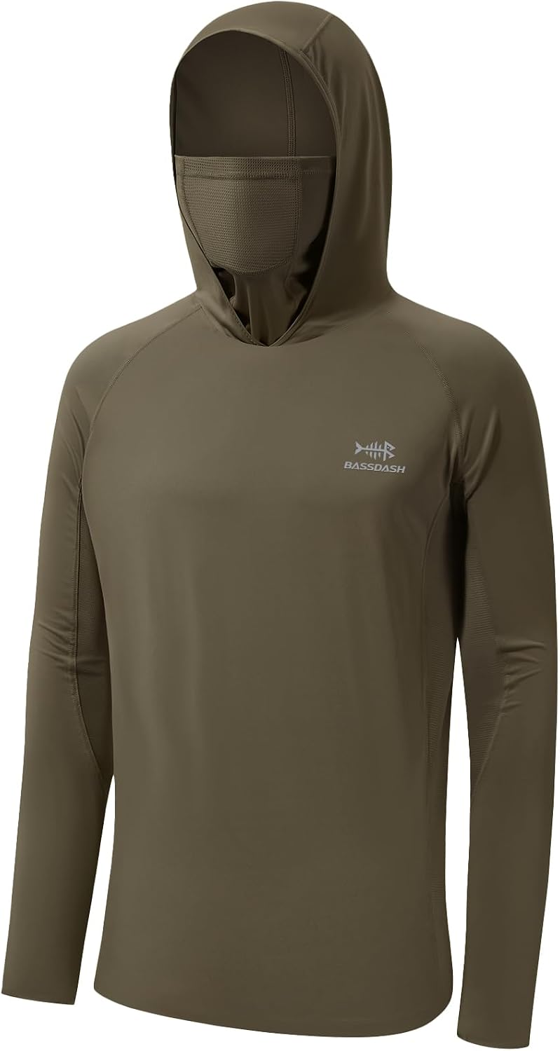 BASSDASH Men's UPF 50+ Camo Long Sleeve Hunting Fishing Hoodie Shirt - Creek Brown
