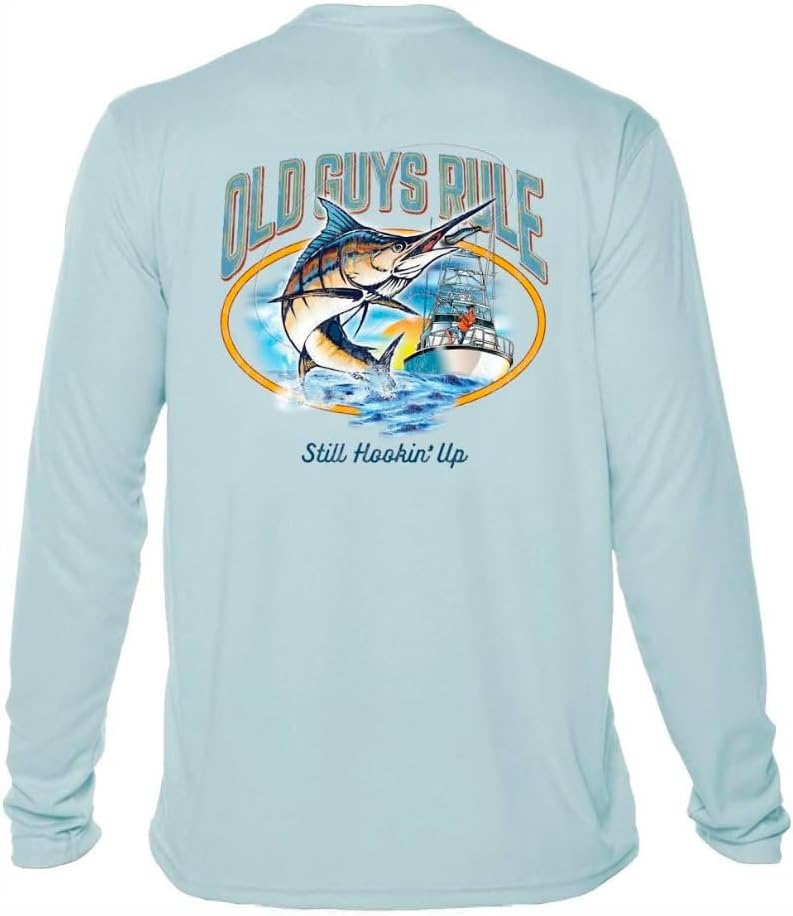 OLD GUYS RULE Men's UPF 50+ Sun Protection Long Sleeve Fishing Shirt, Still Hookin' Up - Funny Father's Day, Birthday Gift -