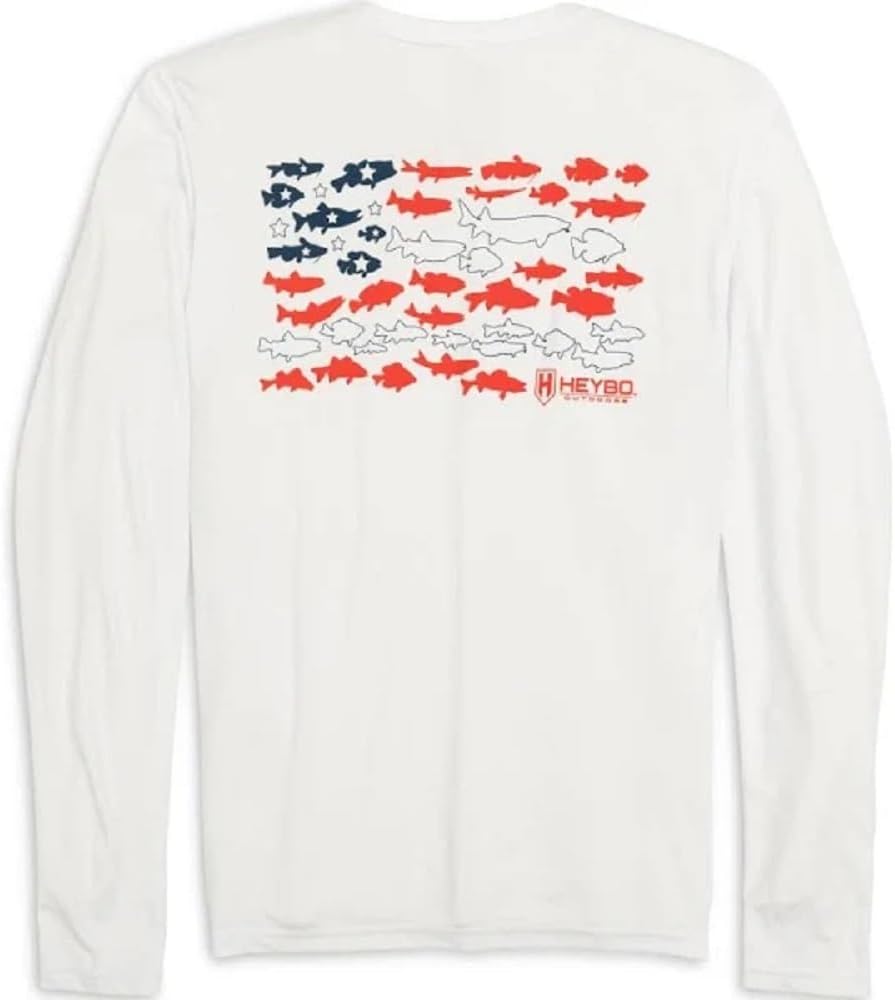 Heybo Outdoors Hunting and Fishing Reef Performance Adult LS T-Shirt 30+ UPF Performance Fabric - White