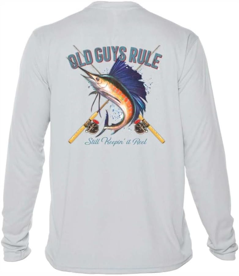 OLD GUYS RULE Men's UPF 50+ Sun Protection Long Sleeve Fishing Shirt, Still Hookin' Up - Funny Father's Day, Birthday Gift -