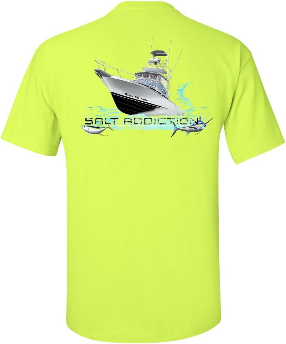 Salt Addiction Saltwater Trolling Yacht Fishing Cotton and 50/50 Short Sleeve T-Shirt for Ocean Activities - Yellow