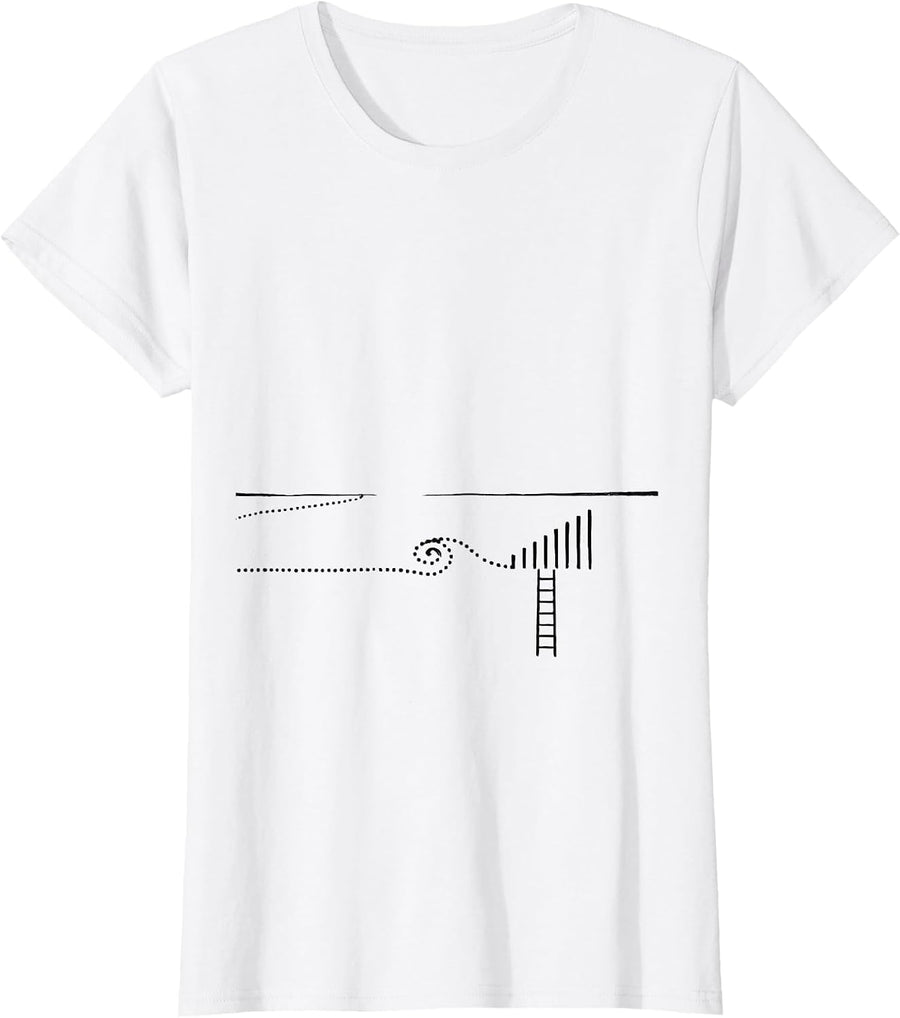 Women's Thin Dotted Route Line Minimalist Storm Chaser Meteorology T-Shirt - White