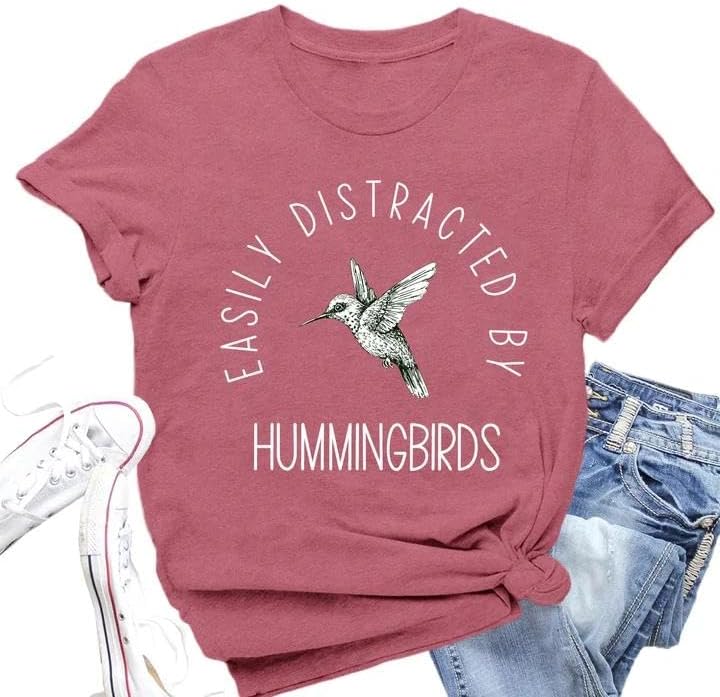 Hummingbird Shirts for Women Bird Lover Nature Birdwatching Tee Tops - Pink