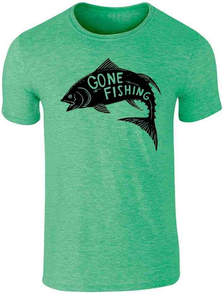 Gone Fishing Retro Fish Graphic T-Shirt for Anglers Adult T-Shirt - Sstee | Heather Irish Green