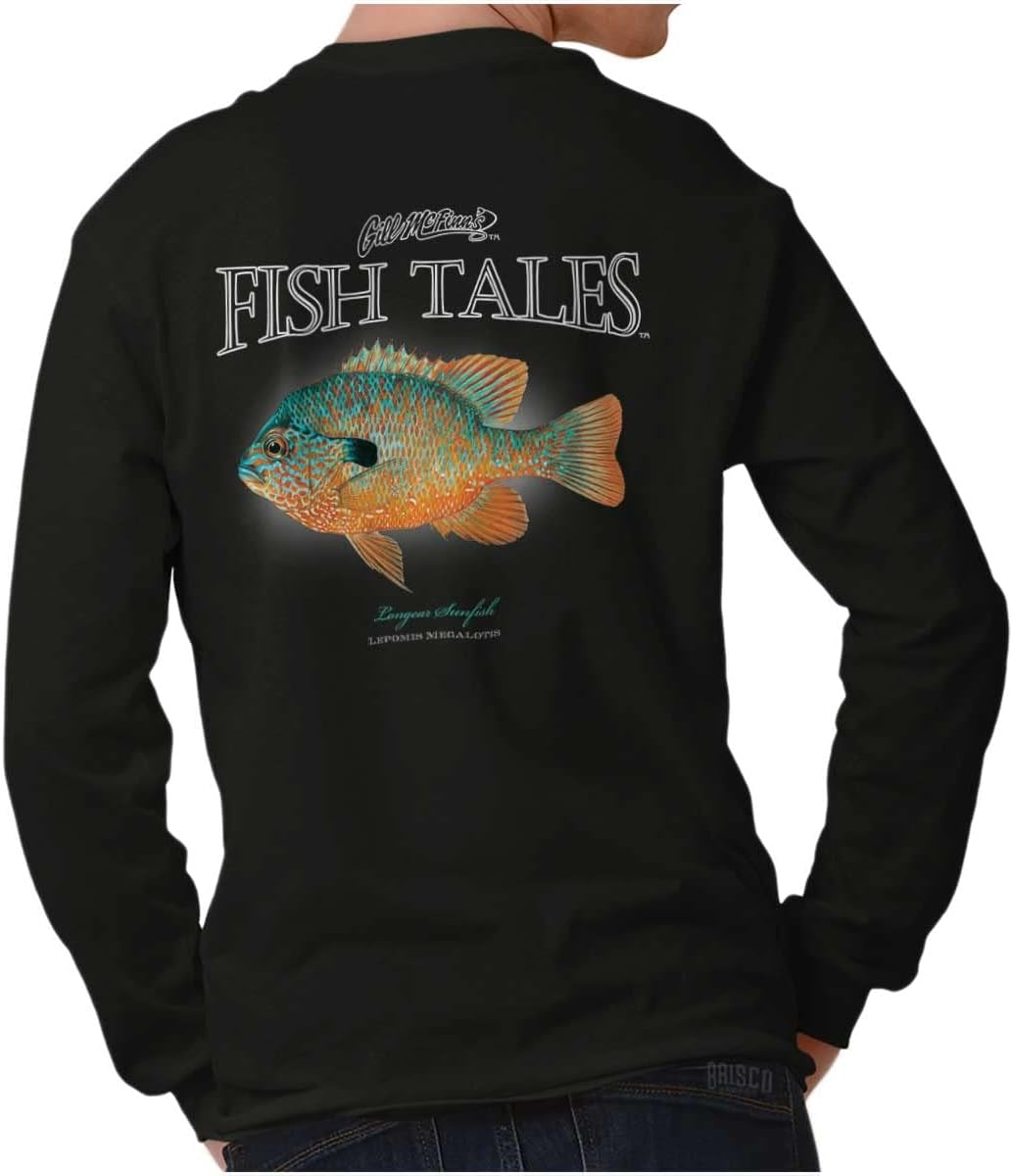 Brisco Brands Gill McFinn Fisherman Sunfish Fishing Long Sleeve Tshirt Men Women - Black