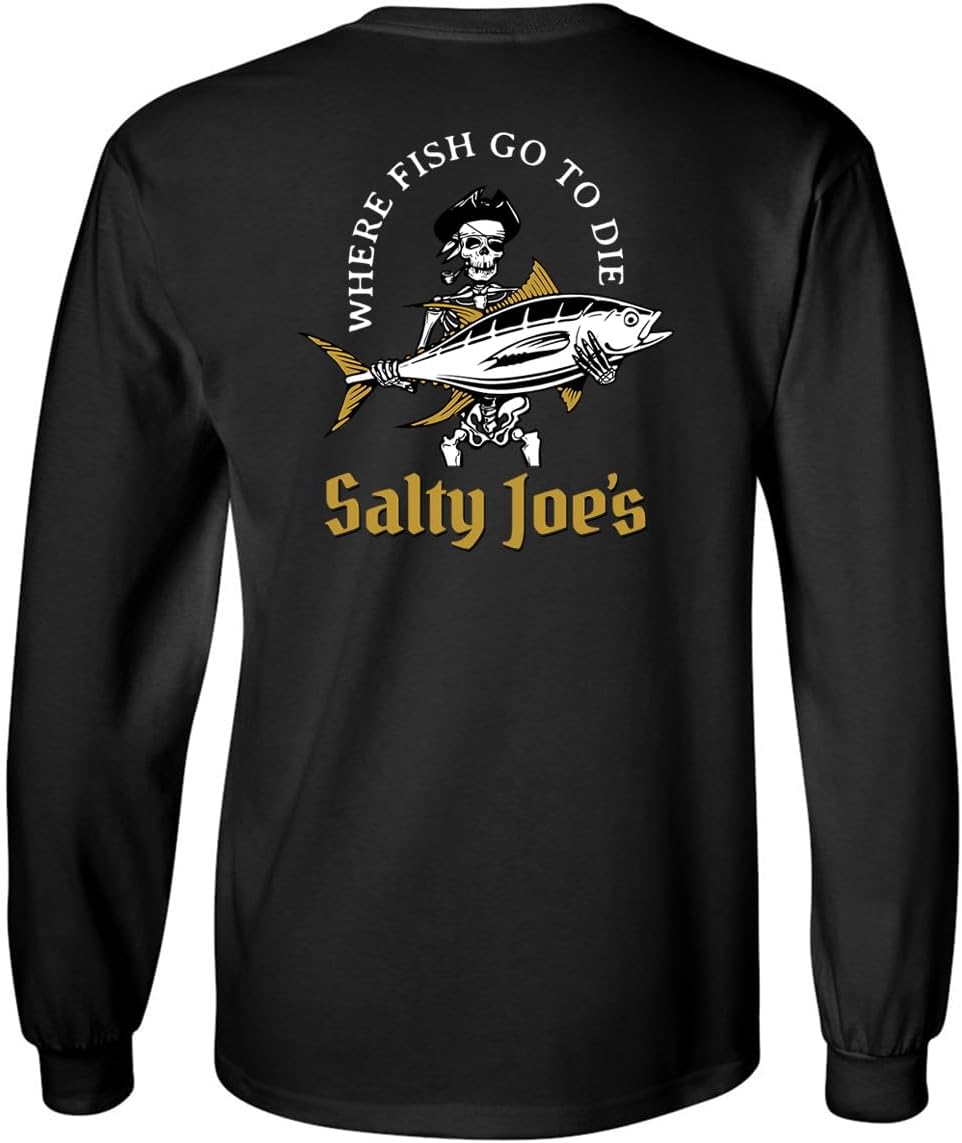 SALTY JOES Men's Ol' Angler Logo Cotton Long Sleeve Tee - Black\/White Ol' Angler Logo
