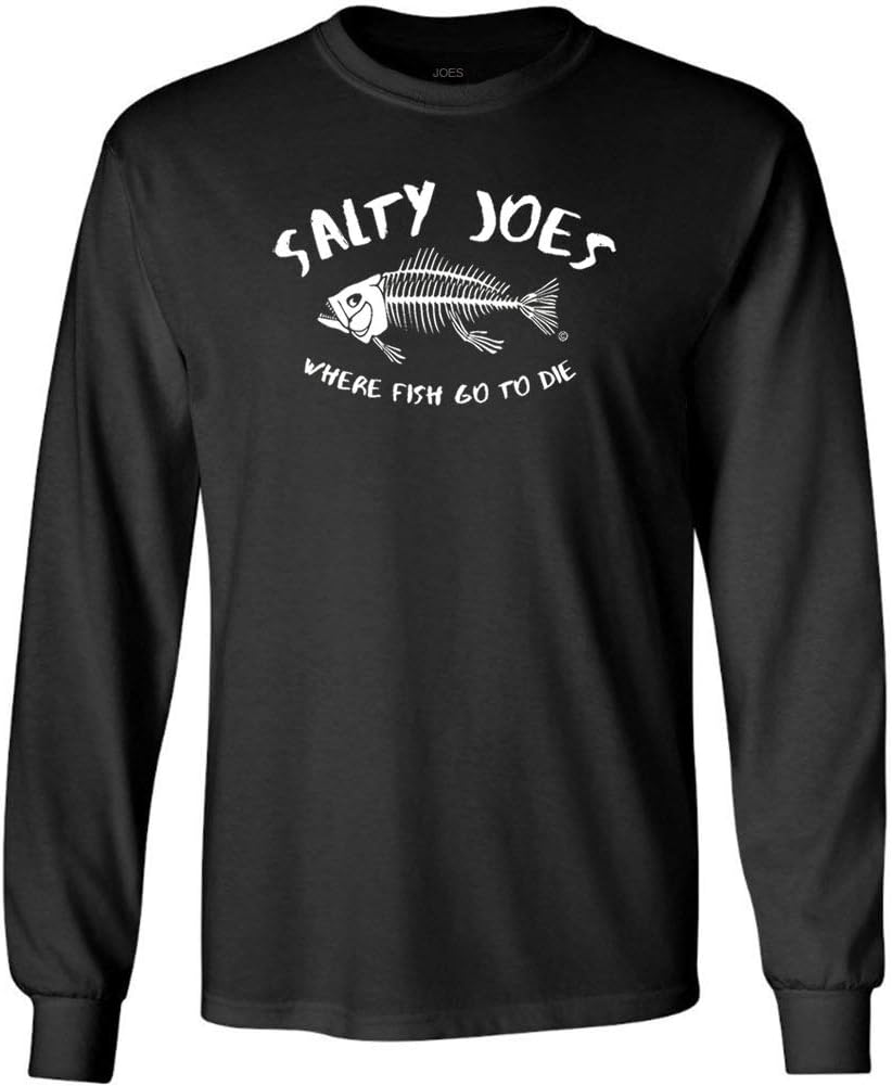 SALTY JOES "Where Fish Go to Die Heavyweight Long Sleeve Tee in Reg, Big & Tall - Black \/ White Logo