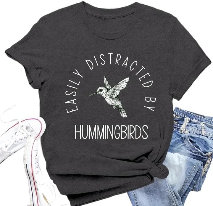 Hummingbird Shirts for Women Bird Lover Nature Birdwatching Tee Tops - Grey