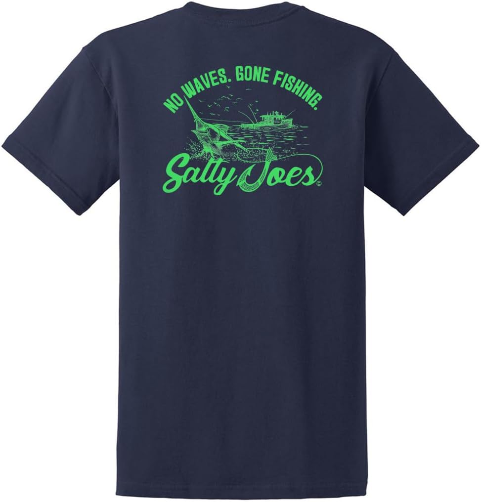 SALTY JOES Men's Hooking a Marlin Heavy Cotton Tees - Navy \/ Green Hooking a Marlin Logo