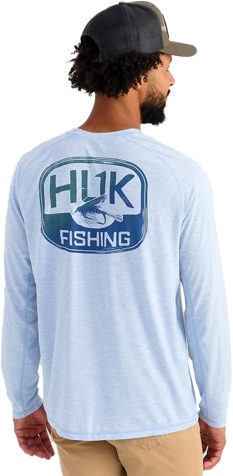 HUK Men's Drift Long Sleeve Lightweight Jersey Crew, Performance Fishing Shirt with UPF Sun Protection - Wind Surfer Heather
