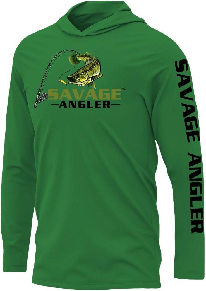 Men’s Bass Angler Long Sleeve Fishing Hoodie, Performance Fishing Shirt with UPF 50 Sun Protection - Lime