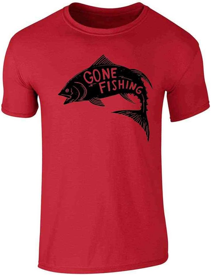 Gone Fishing Retro Fish Graphic T-Shirt for Anglers Adult T-Shirt - Sstee | Red