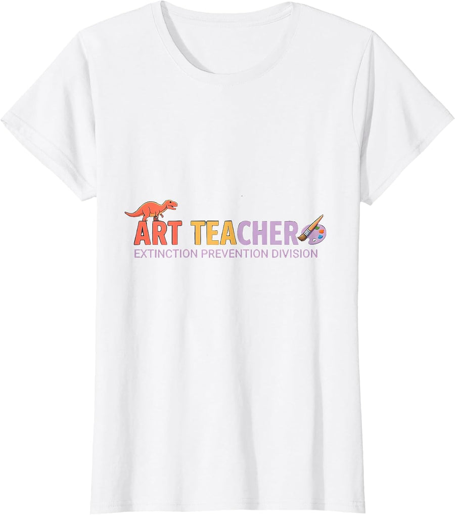 Women's Art Teacher Extinction Prevention Division Funny Art Teacher T-Shirt - White