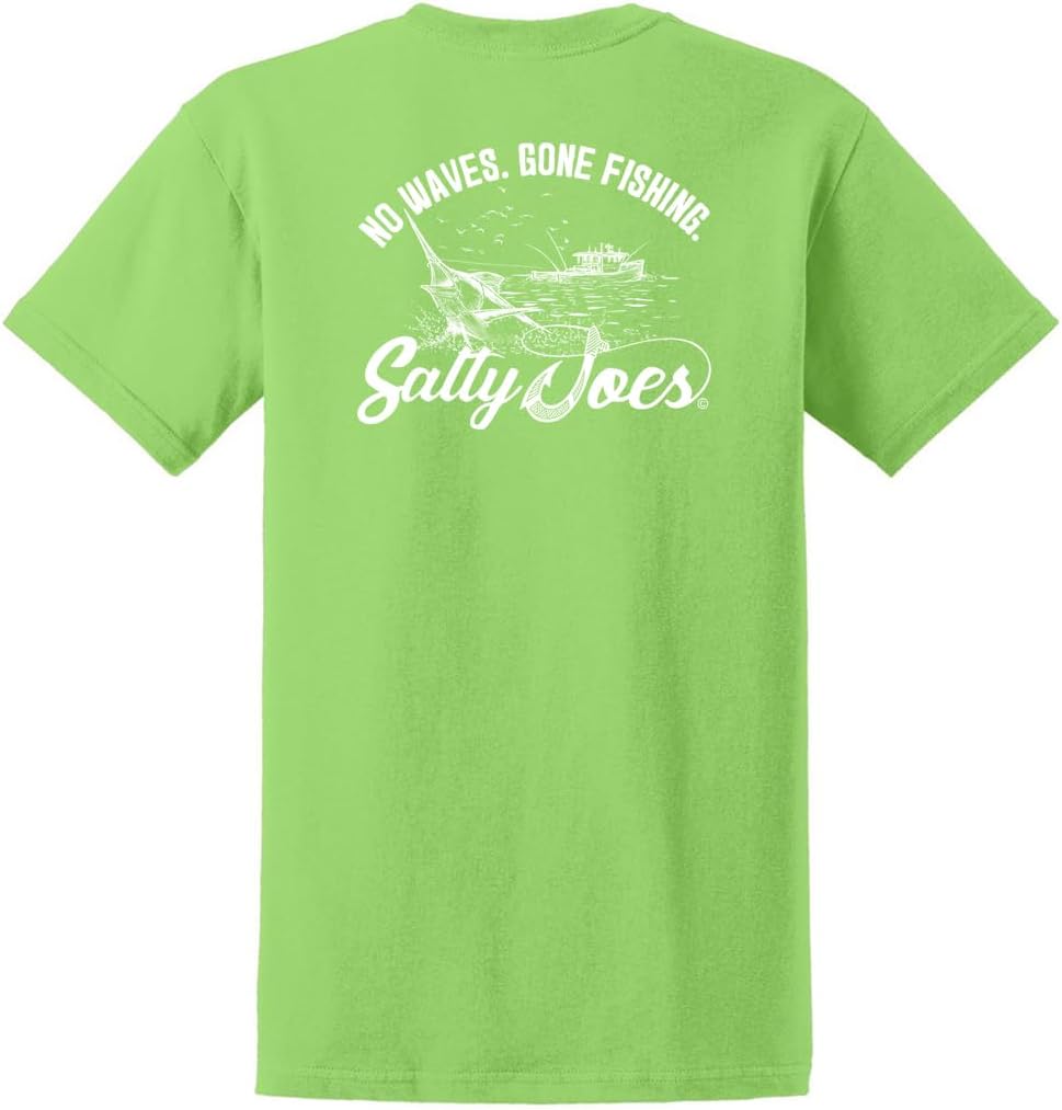 SALTY JOES Men's Hooking a Marlin Heavy Cotton Tees - Lime \/ White Hooking a Marlin Logo
