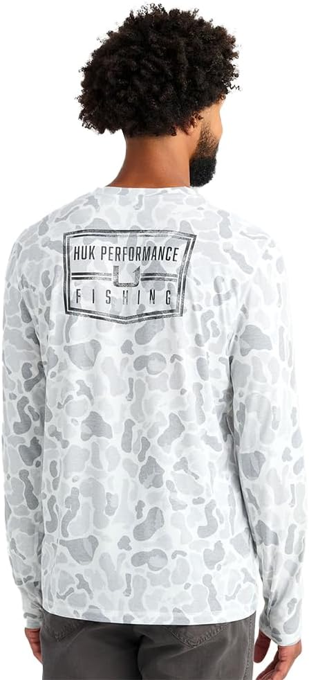 HUK Men's Drift Long Sleeve Lightweight Jersey Crew, Performance Fishing Shirt with UPF Sun Protection - White