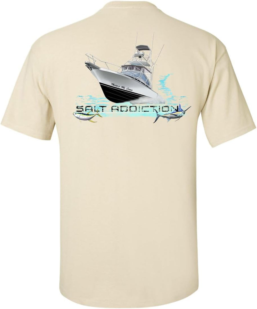 Salt Addiction Saltwater Trolling Yacht Fishing Cotton and 50/50 Short Sleeve T-Shirt for Ocean Activities - Sand