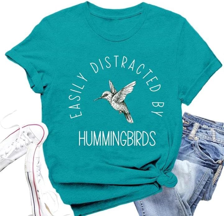 Hummingbird Shirts for Women Bird Lover Nature Birdwatching Tee Tops - Cyan