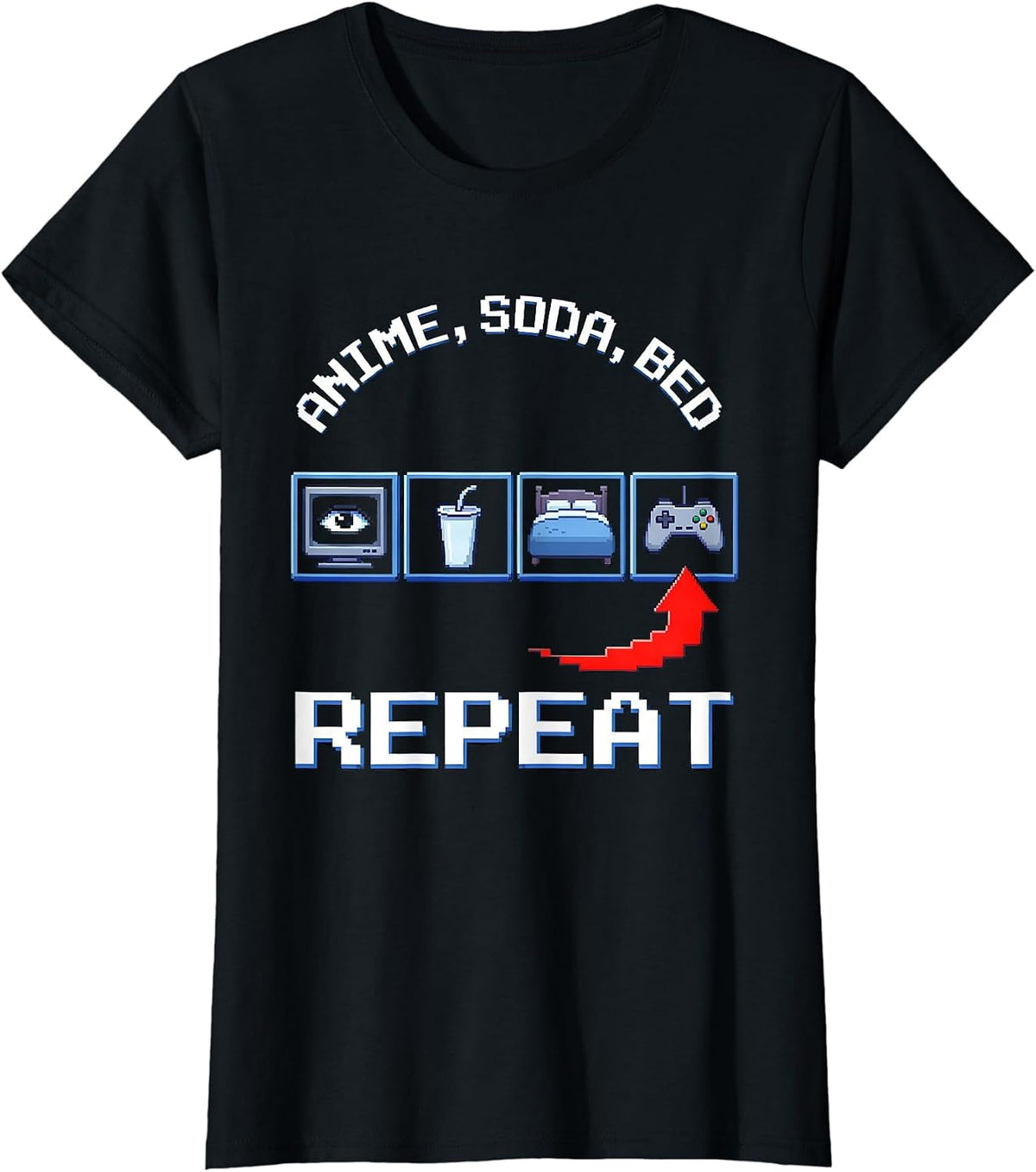 Anime Soda Bed Repeat Kawaii Otaku Manga Gamer Humor T-Shirt - Black