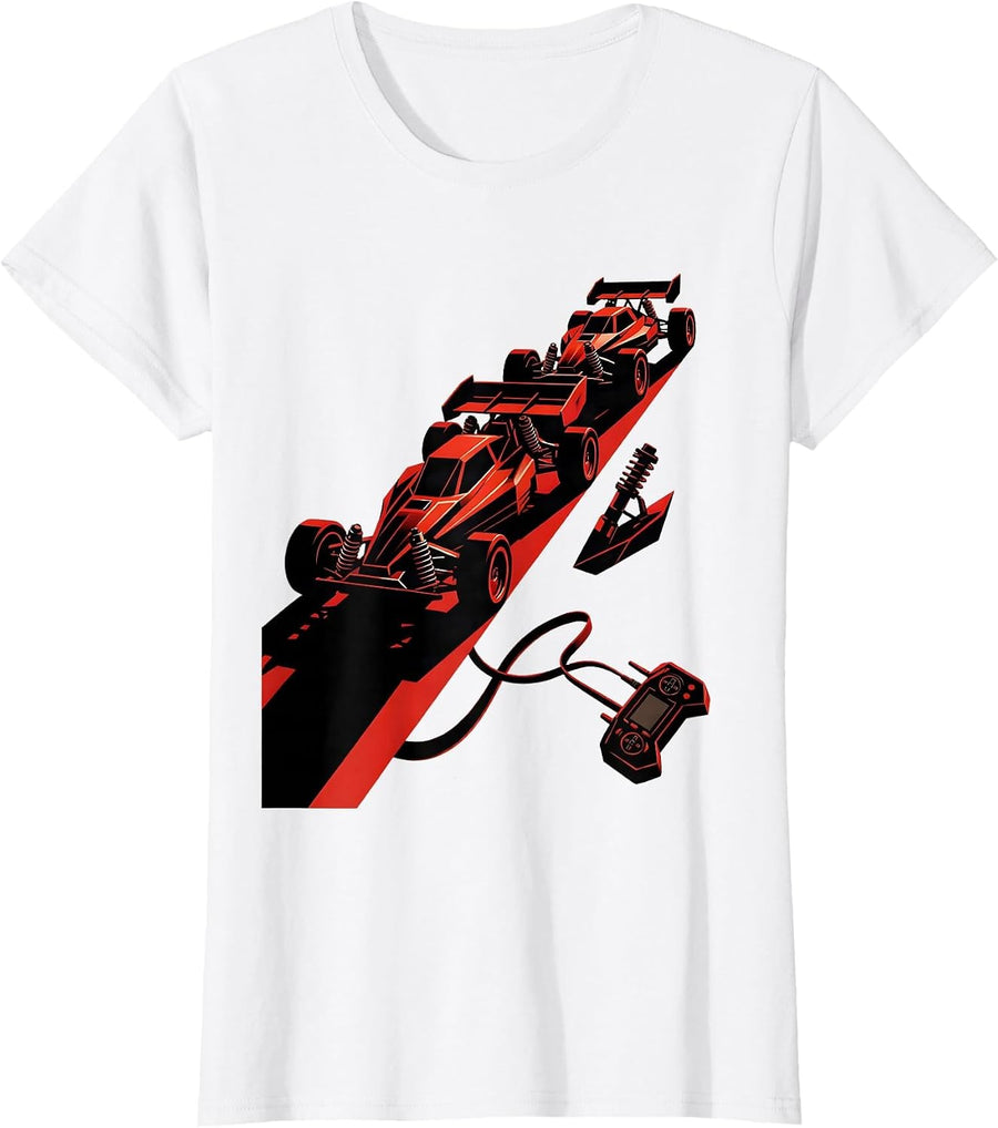 Women's RC Rally Car Geometric Humor Drag Racing Enthusiast T-Shirt - White