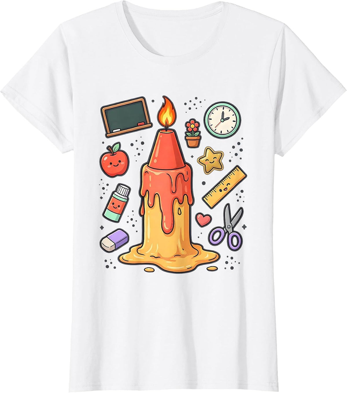 Kindergarten Teacher Melting Crayon Candle Graphic T-Shirt - White