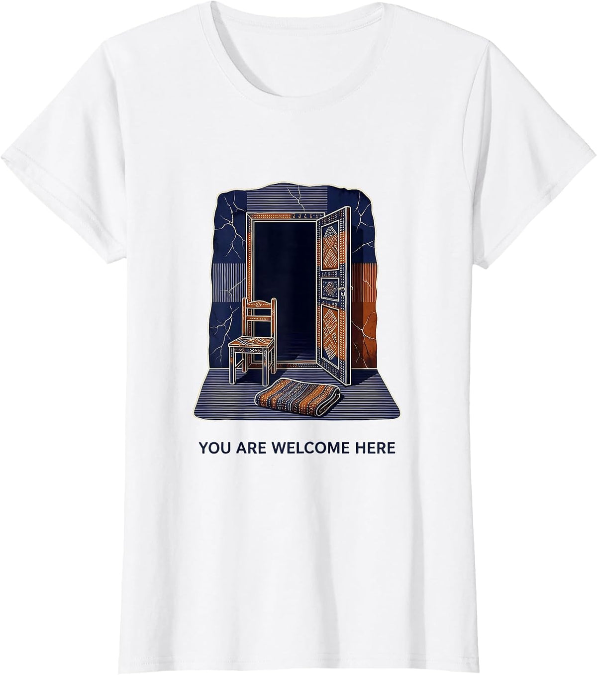 Women's You Are Welcome Here Batik Wax Resist Mental Health T-Shirt - White