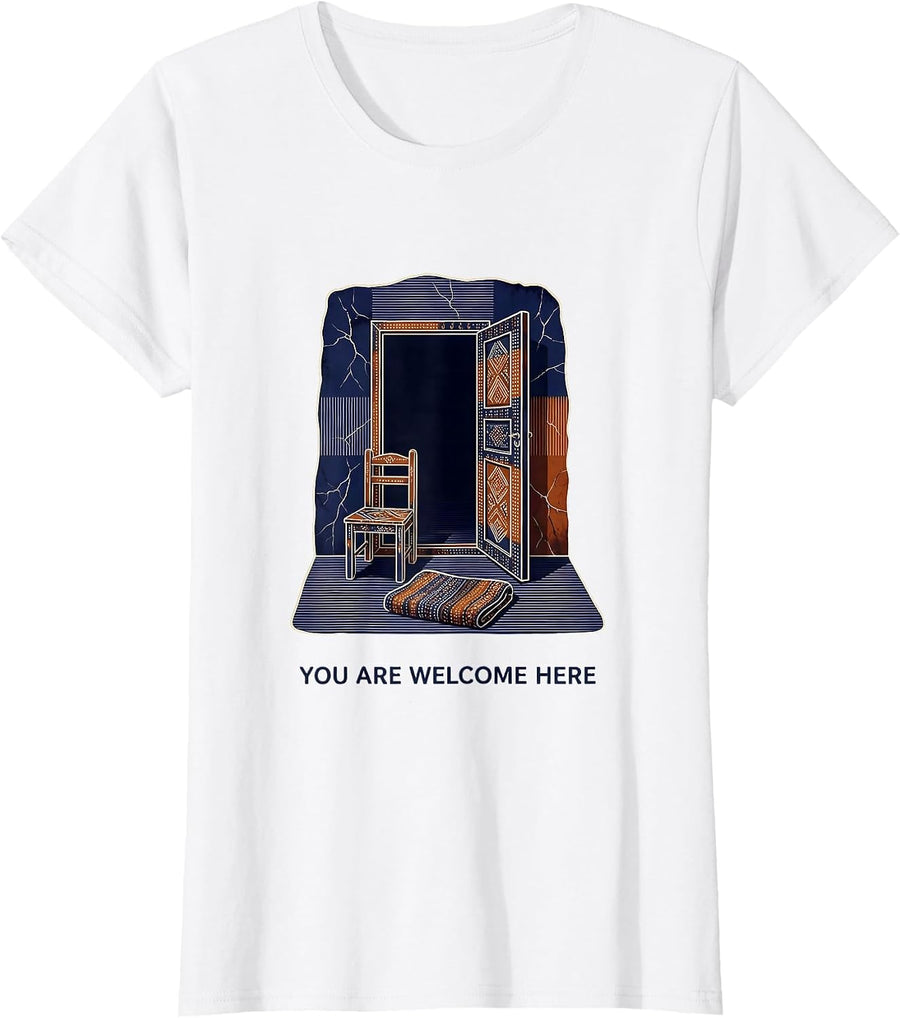 Women's You Are Welcome Here Batik Wax Resist Mental Health T-Shirt - White