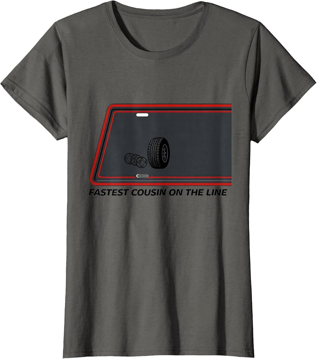 Women's Fastest Cousin On The Line Patriotic RC Racing Drag Strip T-Shirt - Asphalt Grey