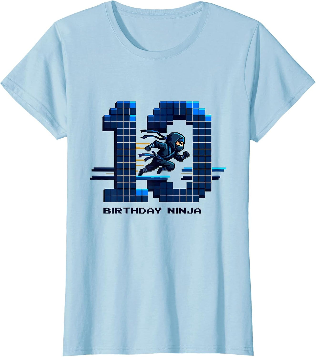 Birthday Ninja 10 Pixel Art Kids Ninja Party Costume T-Shirt - Baby Blue