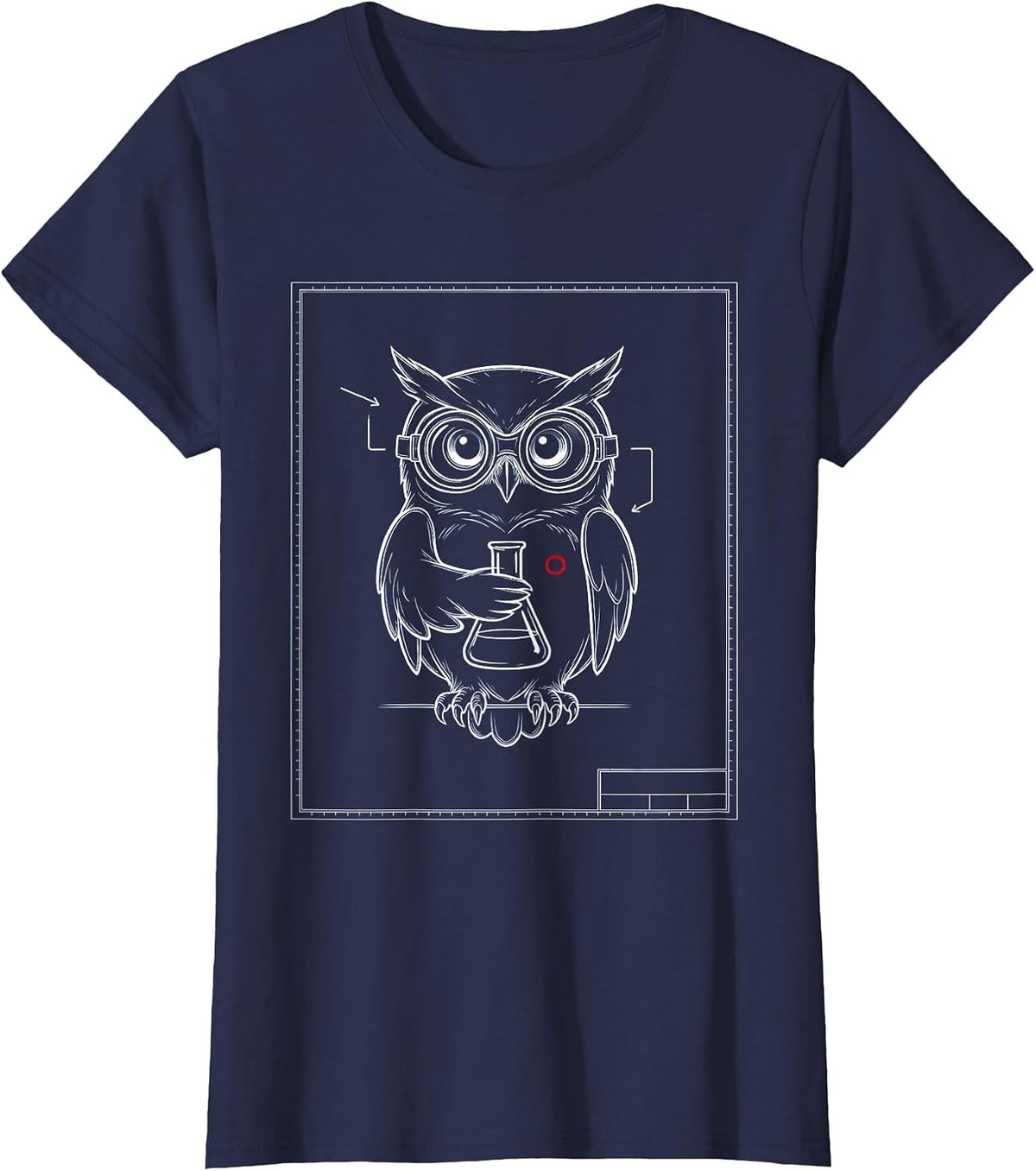 Women's Science Owl Lab Goggles Flask Graphic Tee T-Shirt - Navy Blue