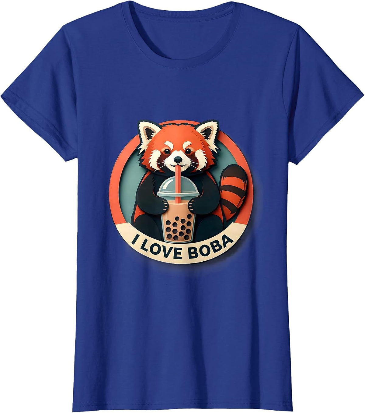 Women's I Love Boba Cute Kawaii Panda Anime Bubble Tea Boba Lover T-Shirt - Royal Blue